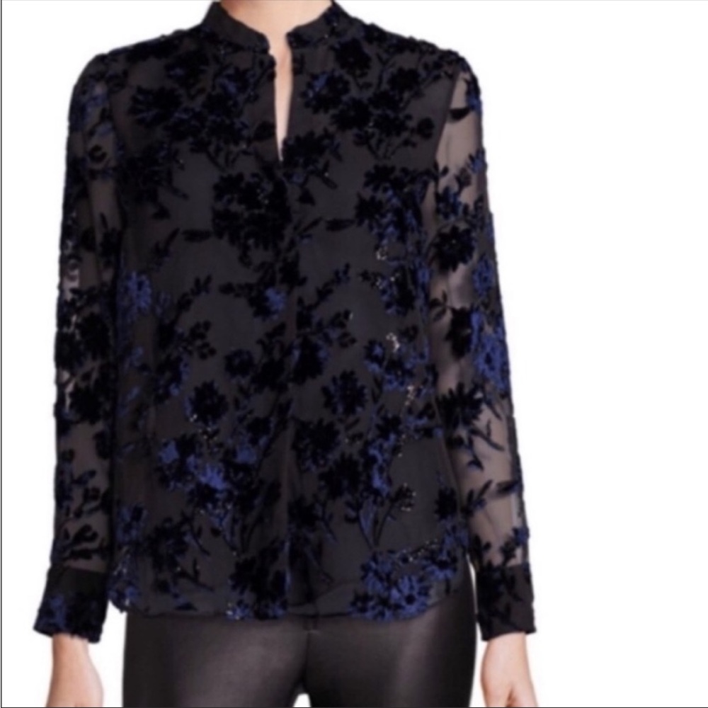 Alice + Olivia Velvet Burnout Floral Blouse Medium